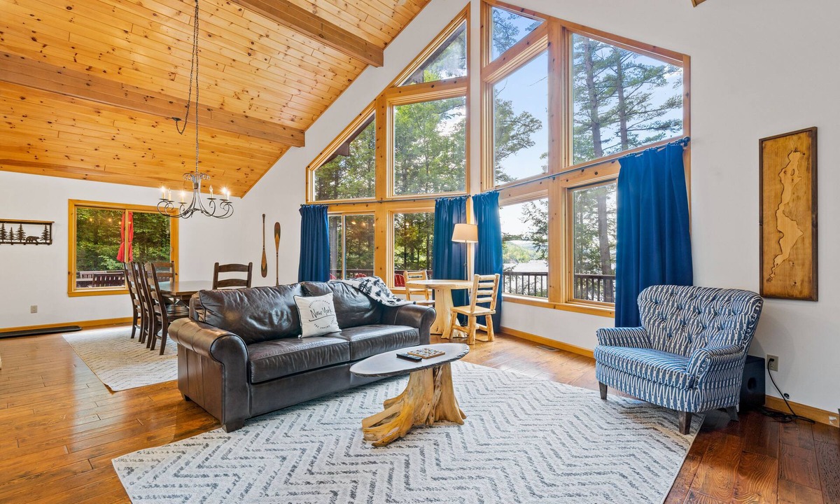 Adirondack House | 8.5-acre lakefront retreat with private beach, deck, grill, firepit, & game room