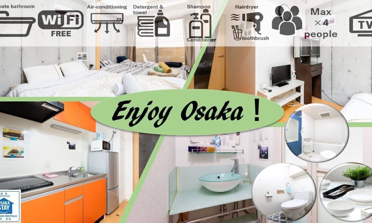 Tennoji Apartment | A215.Nihonbashi, Namba, Dotonbori near! Central Osaka. Near tourist spots. 1 minute walk from the station