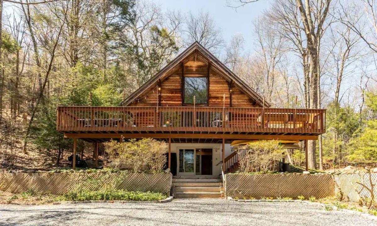 Lakeside Cabin | Architect's A-Frame with a Salt Water Hot Tub on a Mountain in Litchfield