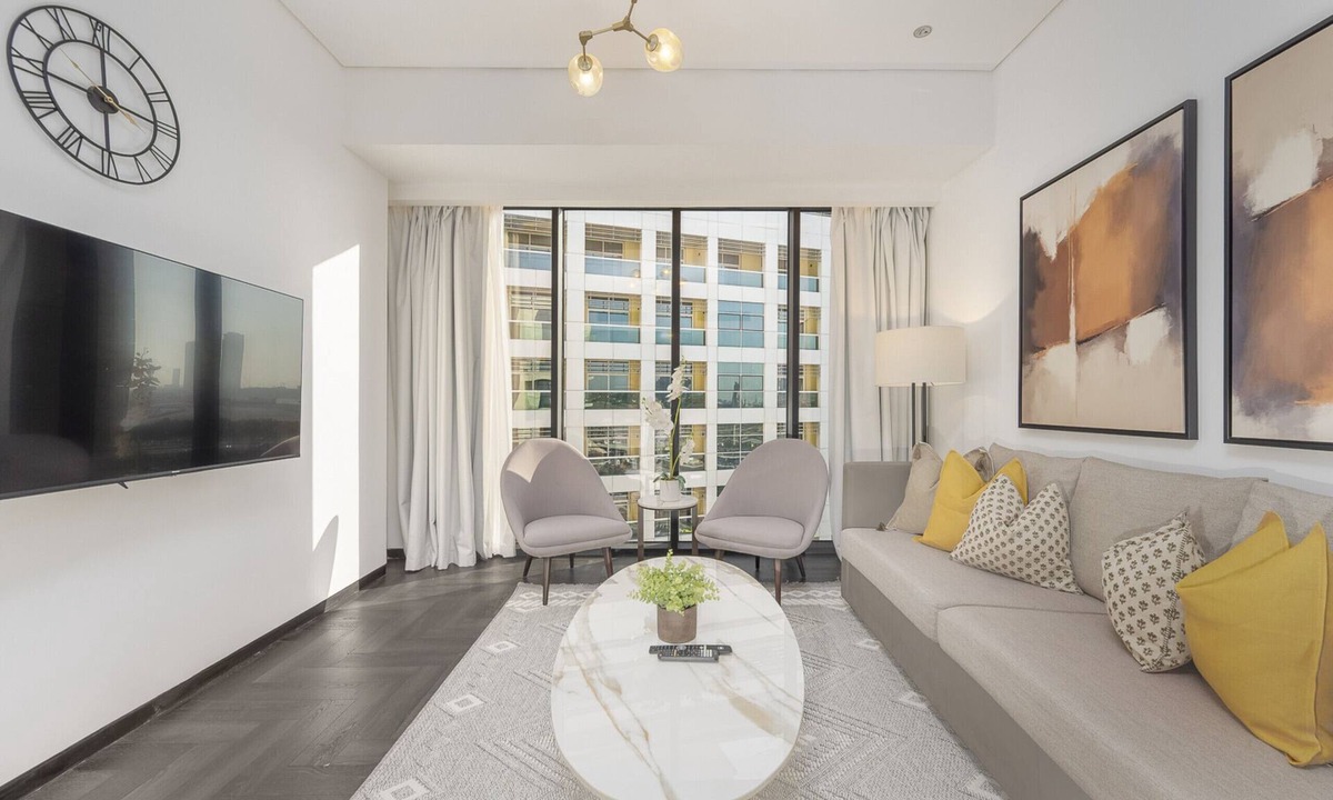 Jadaf Apartment | Balcony with a Glimpse of the Burj Khalifa, Minutes Walk to Zabeel Stadium