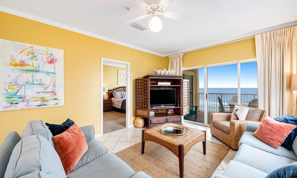 Orange Beach East Condo | Beachfront condo with Gulf front shared pool, private balcony, and grilling area