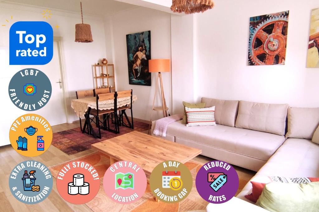 Bodrum City Center Apartment | Central, Cozy, Spacy, Wide Terrace, Garden, 2BR, Free Parking, Fast Wi-Fi, 4ppl