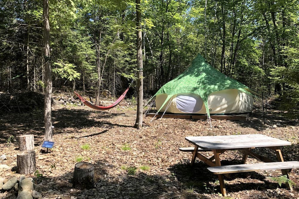 Manitoulin District RV Rental | Cozy Off-Grid Canvas Bell Tent Surrounded by Nature for a Peaceful Getaway in Tehkummah, Ontario