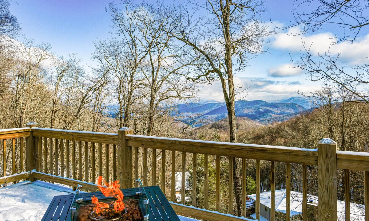 Cullowhee Cabin | Elevated mountain-view cabin with private hot tub, 2 decks, firepit, & grill