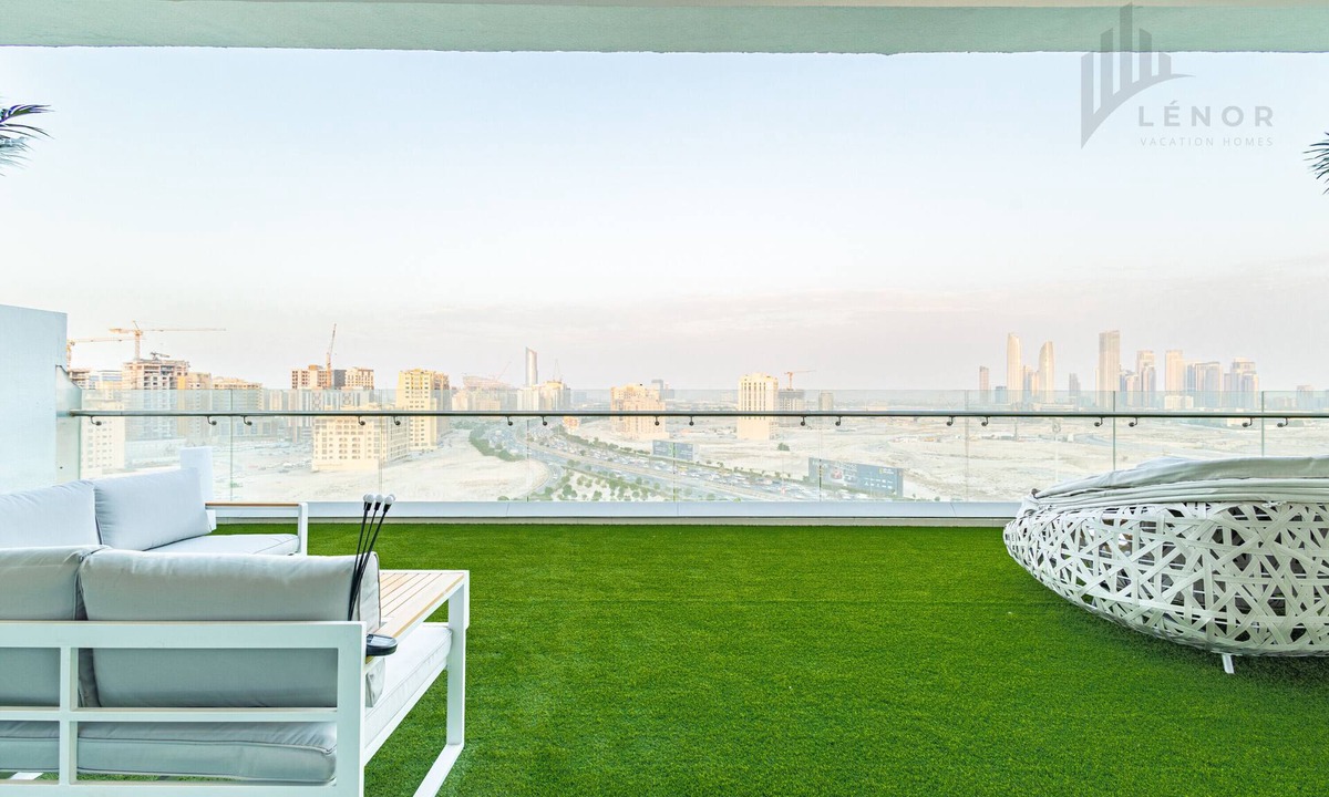 Jadaf Apartment | Exquisite 2BR: Huge Balcony with Palm Trees, City & Water Views