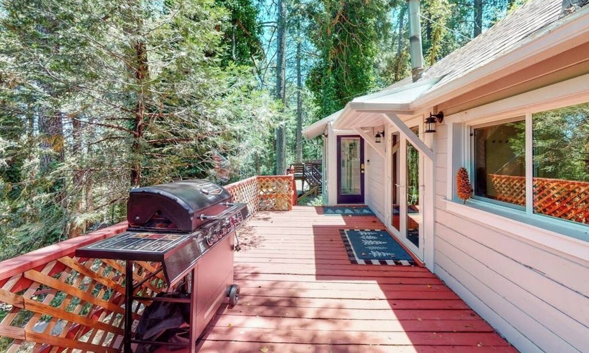 Crestline Cabin | Forest-view cabin with deck, grill, wood stove, washer/dryer, & fast WiFi