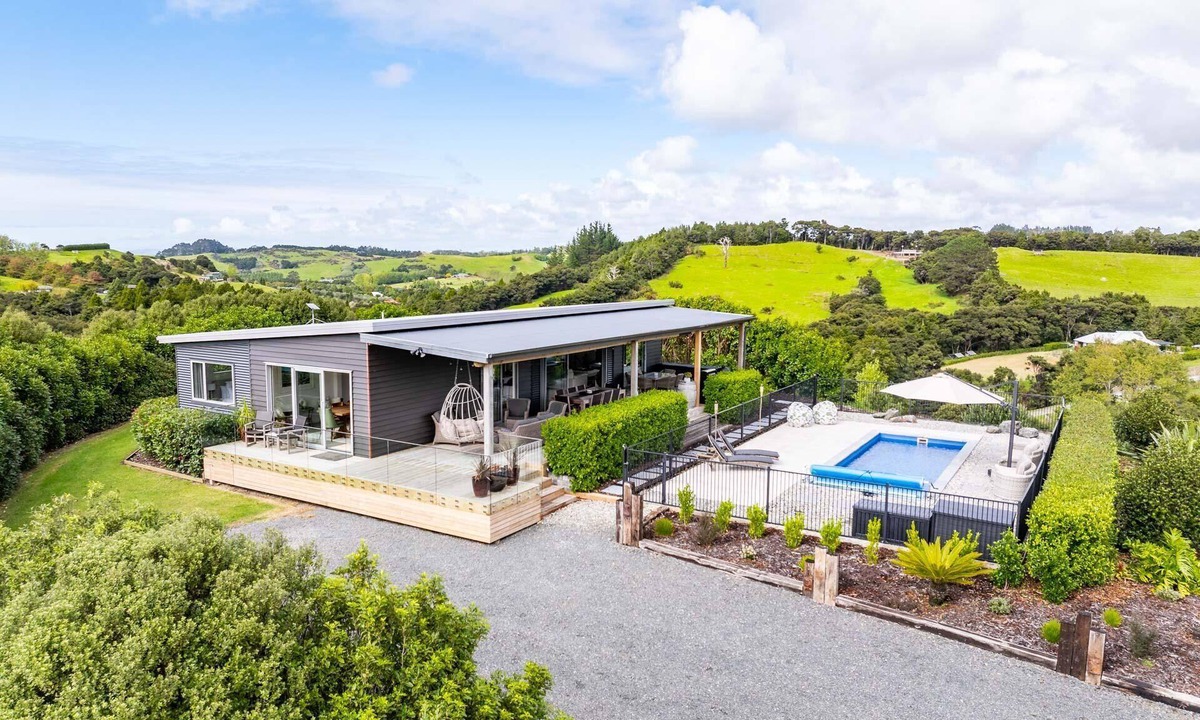 Waipu House | Hillside Haven - Stylish, sunny holiday home with pool and spa in beautiful rural setting