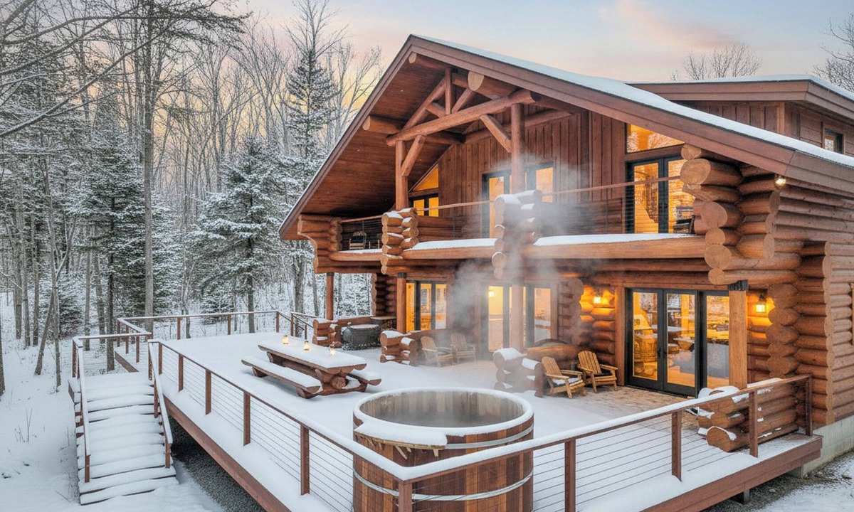 Blakeslee Cabin | Lakefront Handcrafted Cabin - Lux Sauna - Cedar Hot Tub - Game Room - Pool Table