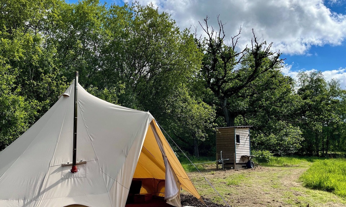 Cullompton RV Rental | Little bridge Camp. Secluded camping in 13 acres of magical meadow and woodland.