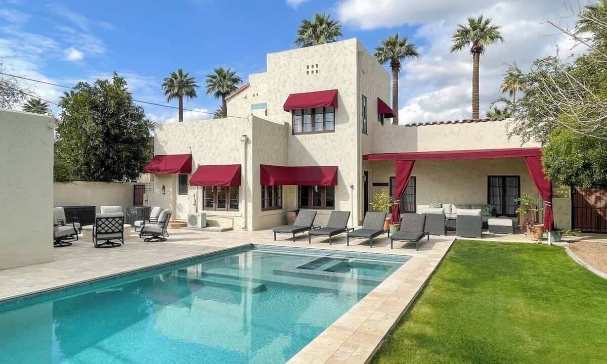 Encanto-Palmcroft House | Lux Historic Villa 3 King Beds, Pool, Spa, Firepit