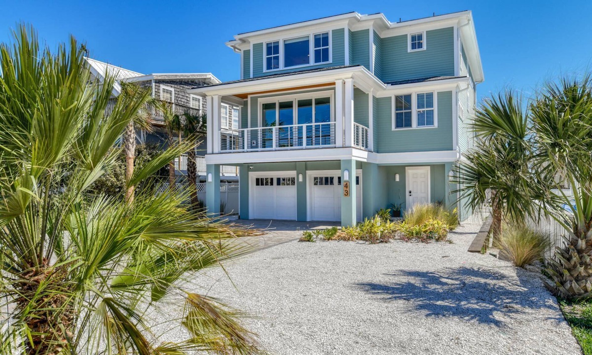 Vilano Beach House | Luxury Home Steps to Beach! 4 Masters, Firepit, Ping Pong, Putting Green, EV charger, Balconies, ADA