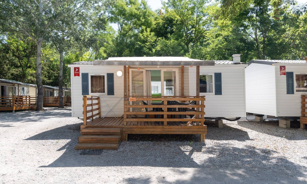 Lavilledieu RV Rental | Mobile Home 'Confort D - 1-5 People' with Shared Pool, Private Terrace and Shared Garden