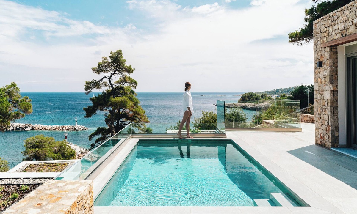 Votsi Villa | Ocean-front villa, private pool in Alonissos island, Greece. Panoramic sea view.
