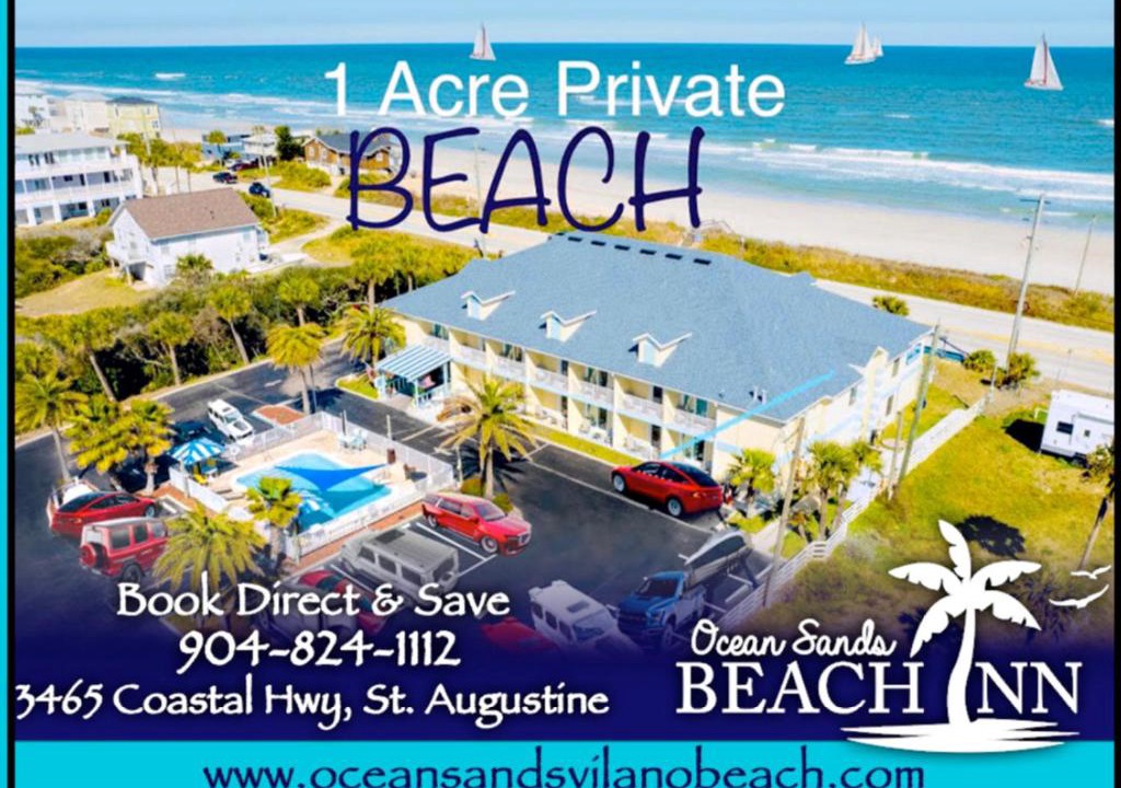 Vilano Beach Hotel | Ocean Sands Beach Boutique Inn-1 Acre Private Beach-St Augustine Historic-2 Miles-Shuttle with Downtown Tour-HEATED Salt Water Pool until 420AM-Popcorn-Cookies-New 4k USD Black Beds- 69 Item Breakfast-Eggs-Bacon-Starbucks- Free Laundry- #904-799-SAND