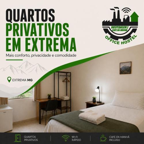 Extrema House | Office Hostel CENTRO Pousada climatizada Quartos privativos emitimos nota fiscal 24 h