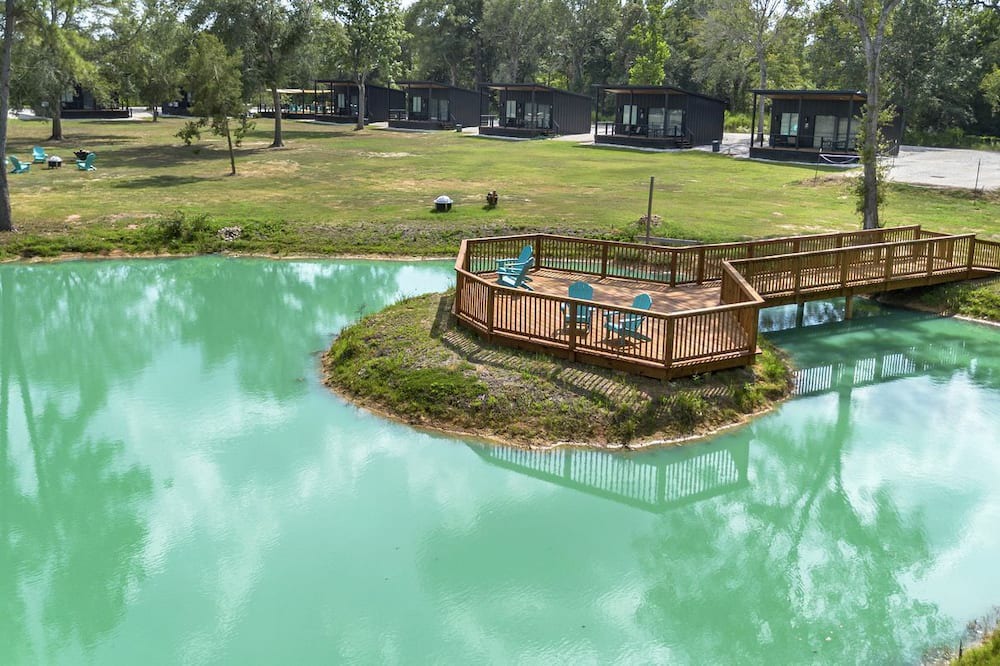 Waller House | Peaceful Luxury Tiny Home Resort with Pool & Goats near Houston, Hempstead Texas – Entire Property Rental