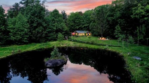 Kerhonkson House | Pondview Cabin Hot tub fire pit private pond