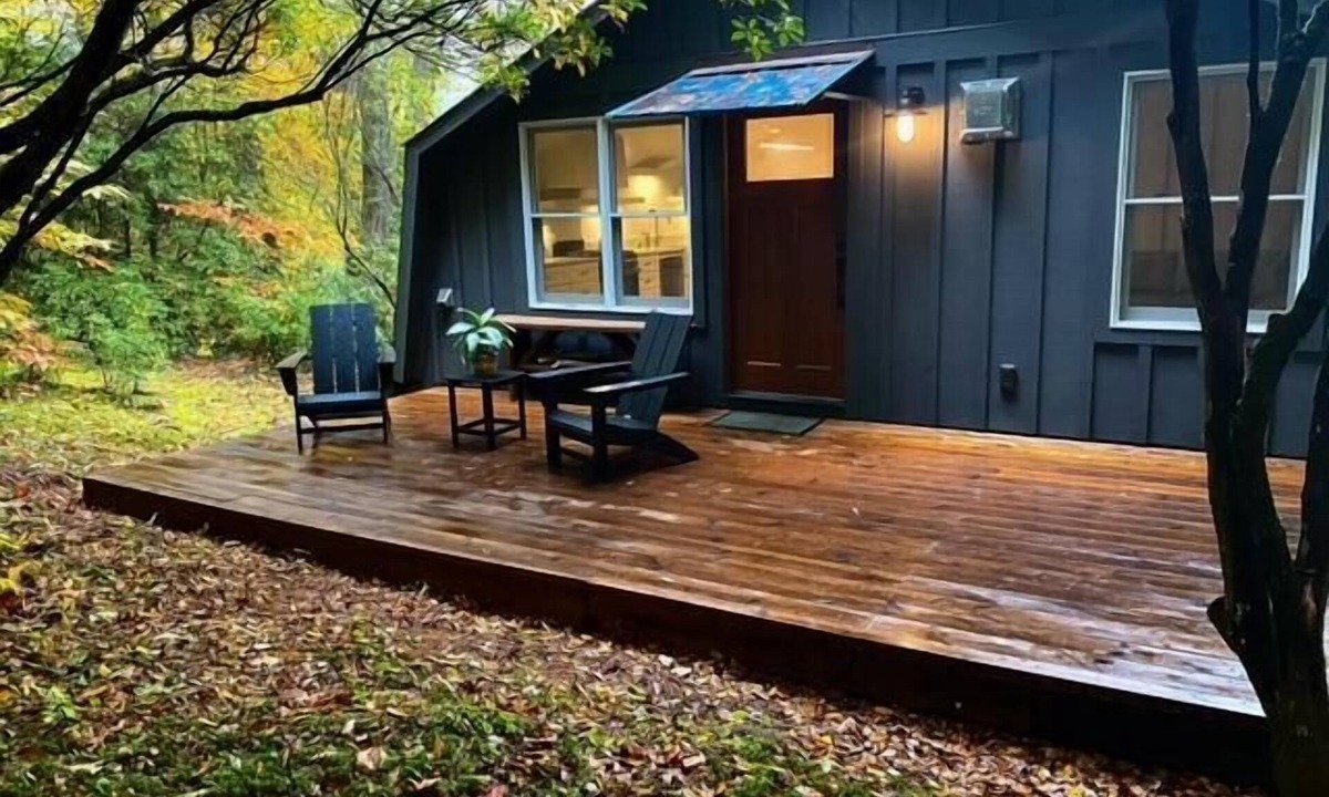 Highlands Hills House | Private, Modern, Unique freestanding fireplace, Outdoor seating