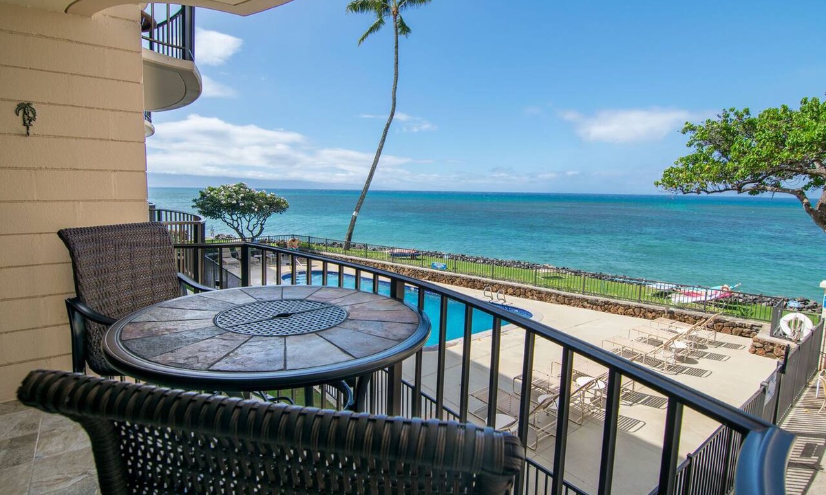 Kahana Condo | Private Oceanfront lanai with front row sea views