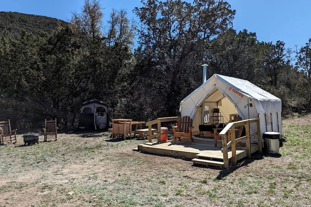 Vanderpool RV Rental | Romantic Glamping Getaways in Texas Hill Country in this Cute Safari Tent Rental