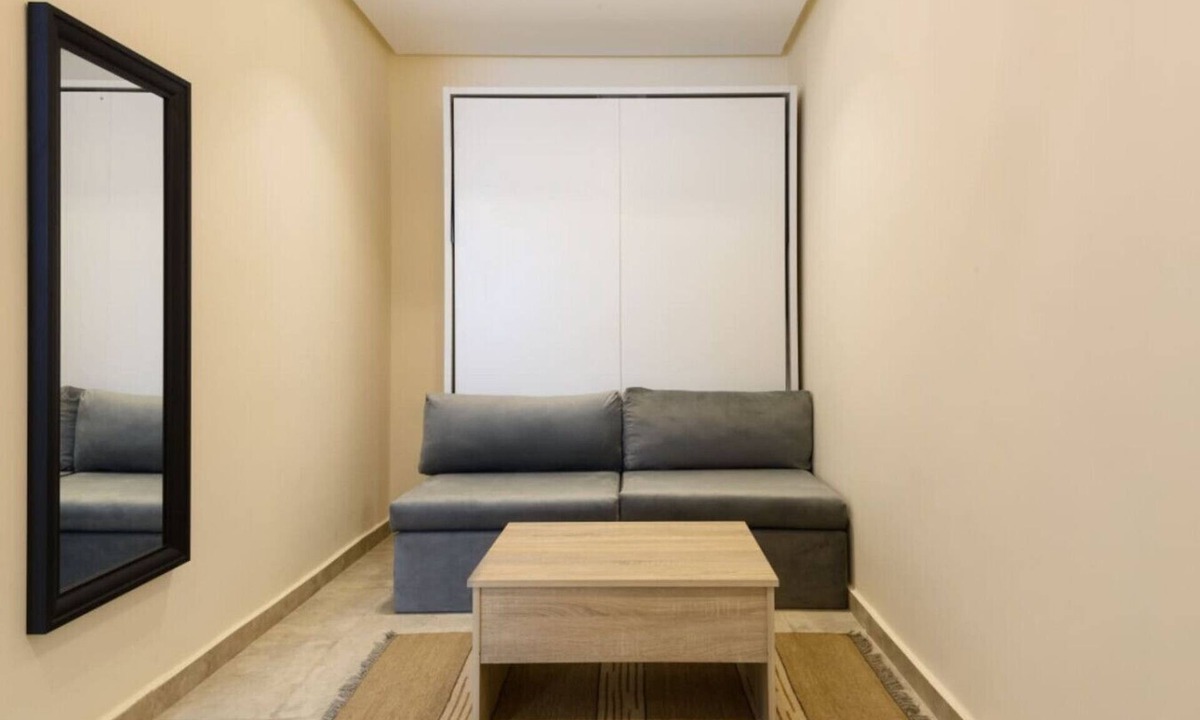 Cairo Apartment | Smart Compact Studio with Convertible Queen Bed , Sofa and Kitchenette and shared community garden