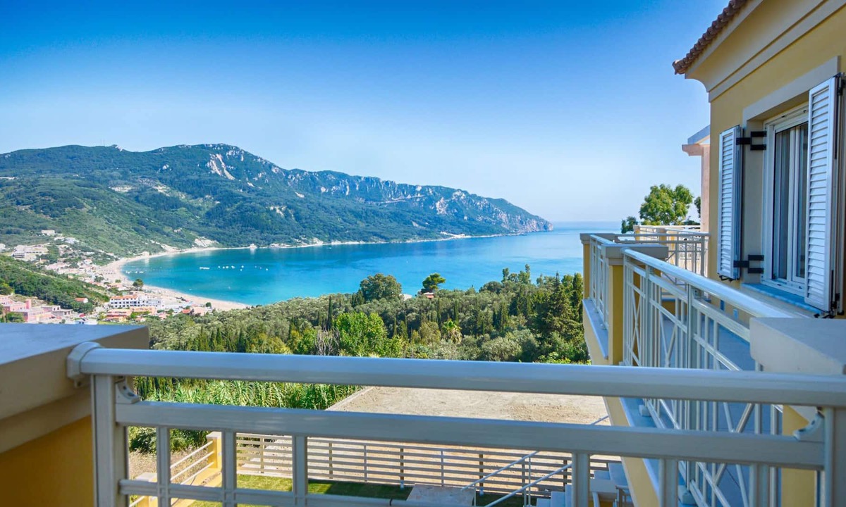 Termenades Apartment | Sofia Apartment 1 - Panoramic sea view over the entire bay of Agios Georgios Pagi