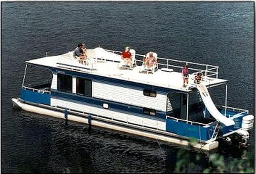 Babbitt Boat Rental | Spacious Cabin-Style Houseboat with Water Slide and Upper Deck Views Near Birch Lake, Babbitt, MN