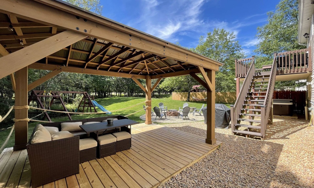 Long Pond House | Spacious Pocono Home w/A/C/Hot Tub/FirePit/Gazebo/Playground/Grill