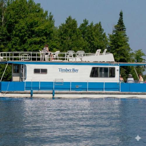 Babbitt Boat Rental | Stylish Party Platform Houseboat - Group of 6 - Sportsman Floating boat - Wi-Fi HB12