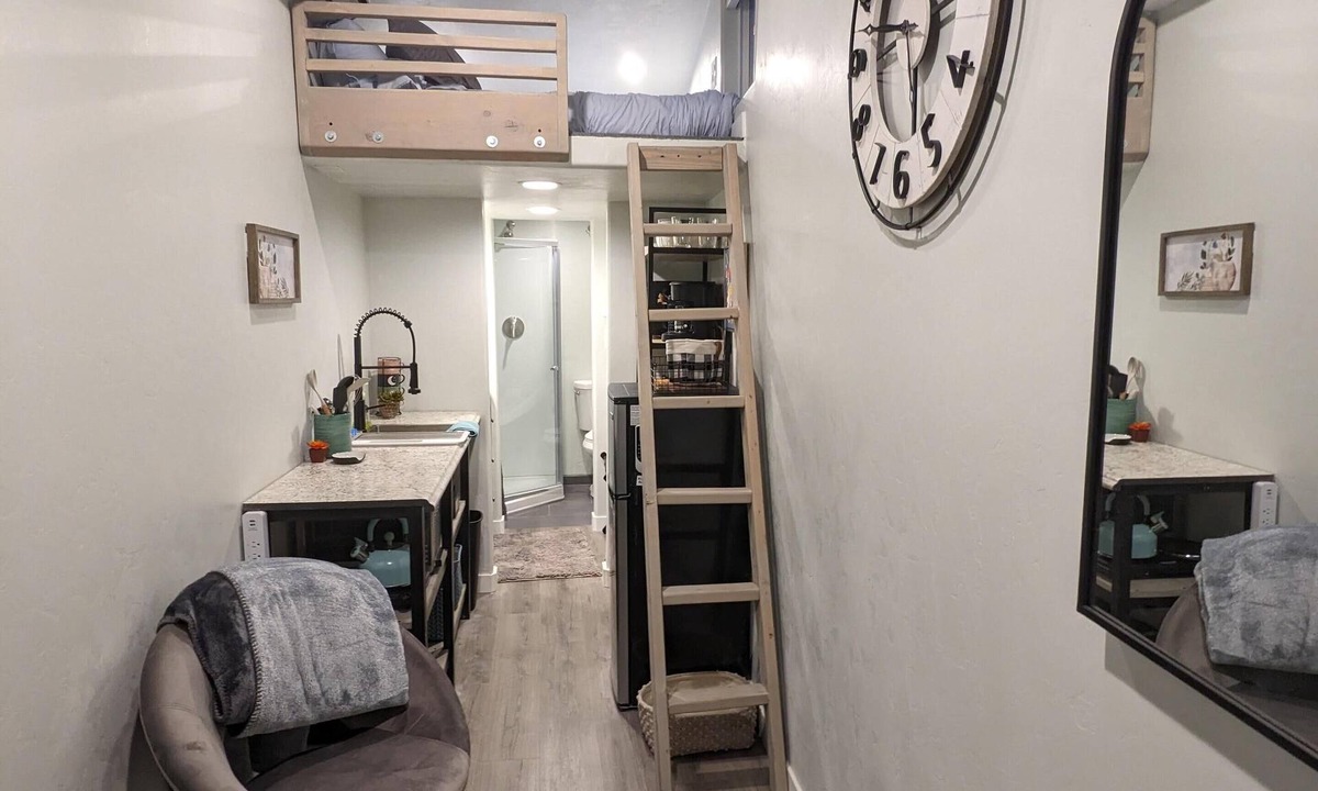 Sam Hughes Apartment | Tiny house with loft bed, kitchenette, parking in a quiet downtown neighborhood