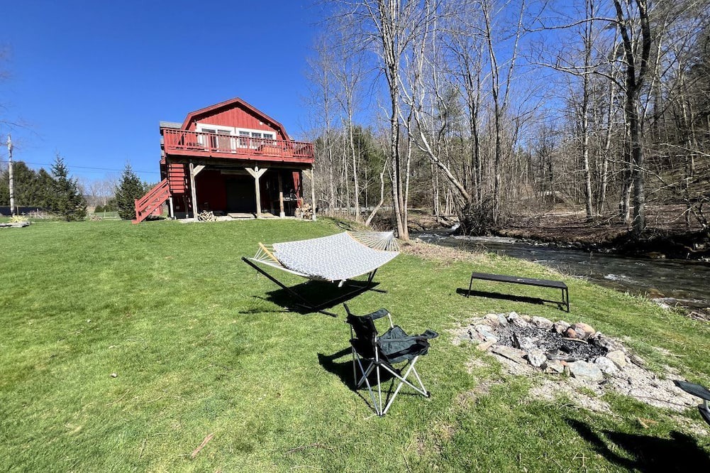 Sandgate Cabin | Tranquil Cabin Hideaway with Firepit and Riverfront Views on the Green River in Vermont