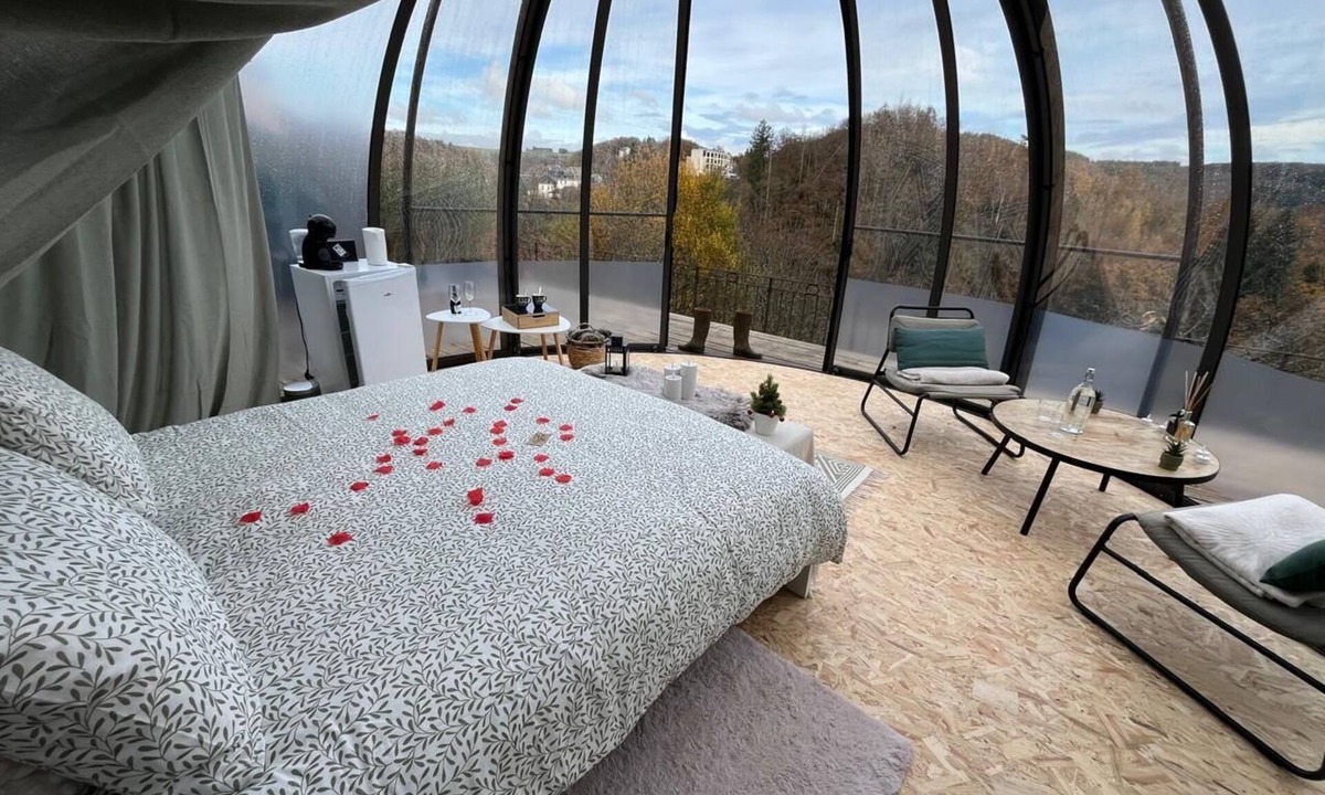 Bouillon Cabin | Unique glass dome bedroom. Be one with nature and the sky.