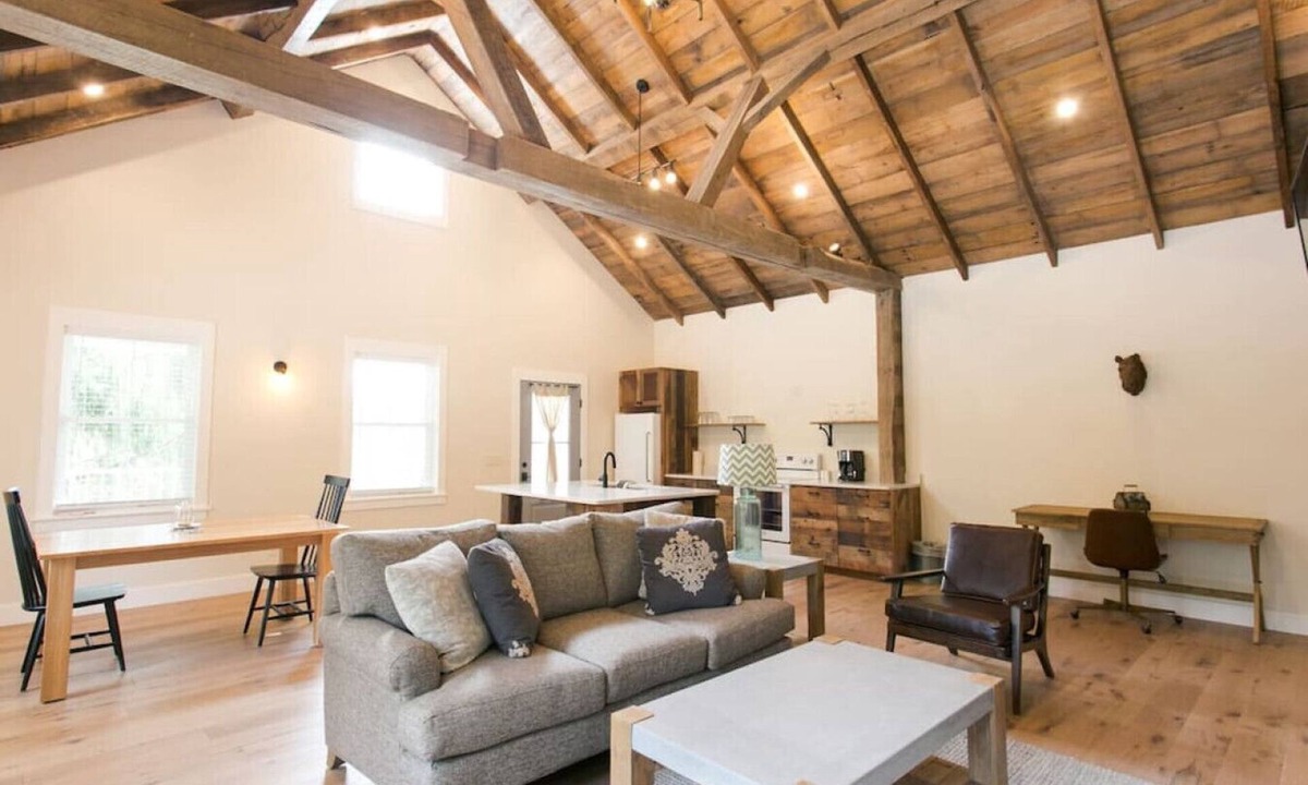 Millersburg Apartment | Unique Rustic Suite with Jacuzzi Tub, Kitchen, Fireplace, and Living Room