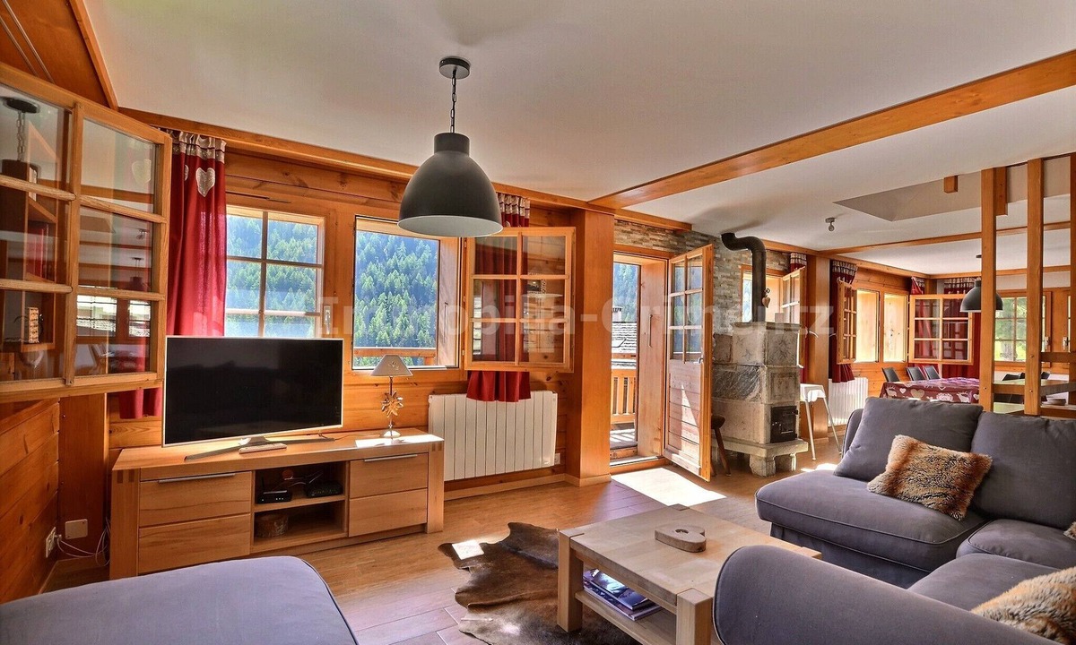 Grimentz Apartment | Very comfortable flat on 2 levels for 6 people, living room, kitchen area with dishwasher, 1 double