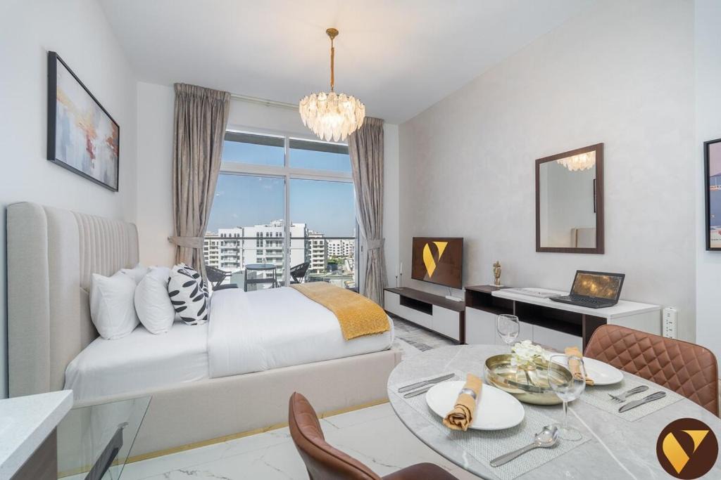 Al Barsha Apartment | Vogue Vacation Homes, Arjan Jwelz by Danube near Miracle and Butterfly Garden, Studio Apartment with Balcony and Vibrant Community View, Access to all Amenities