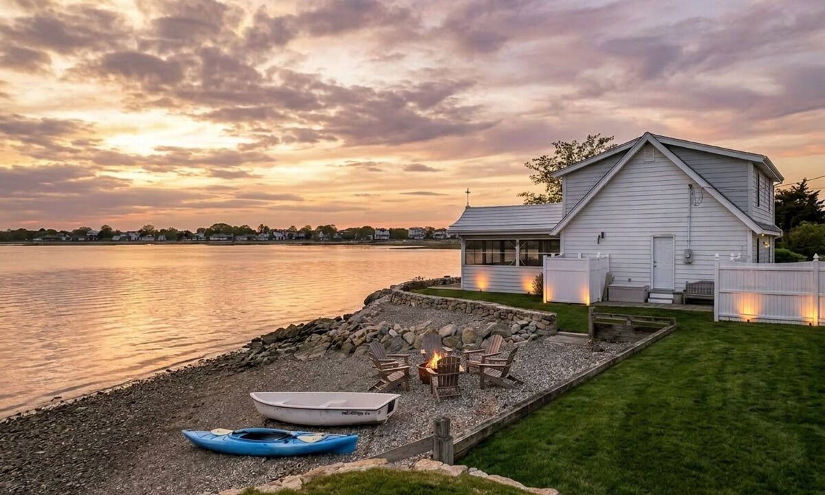 Hull House | Waterfront Beach House w/bay views, hot tub, private beach, bikes, & firepit!