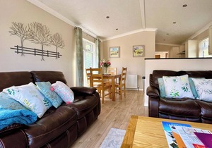Modern and contemporary lodge style holiday home set in woodland area.