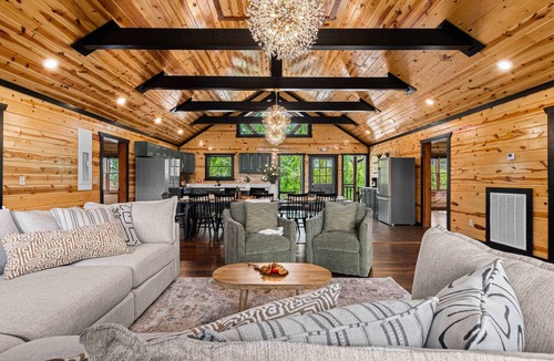 Caton Cabin | 2 Bowling Lanes | 8BR Smoky Mtn Lodge | Hot Tub + 85° Pool + Arcade | Sleeps 22