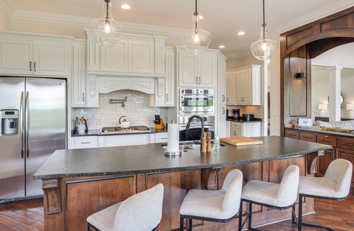 Van Buren County House | 2-Story Dock & Deck at Huge Family Home in Doyle!