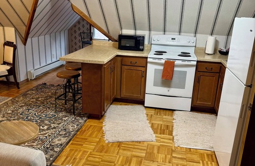 Marquette House | Apt 3 Hewitt Onion Tower attic walk up central Marquette, sauna fitness room