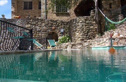 Vals-les-Bains House | Ardèchoise ouse-heated pool-view of the Ardèche mountains
