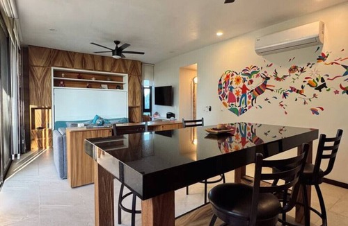 Isla Holbox Apartment | Artistic Loft Steps from the Beach w/Pool View