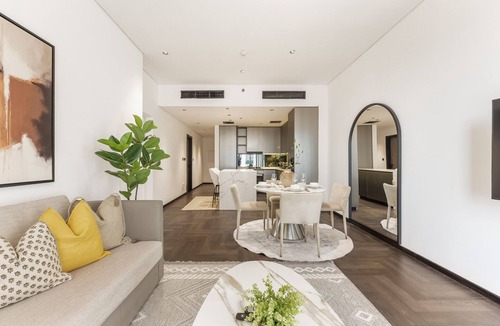 Jadaf Apartment | Balcony with a Glimpse of the Burj Khalifa, Minutes Walk to Zabeel Stadium
