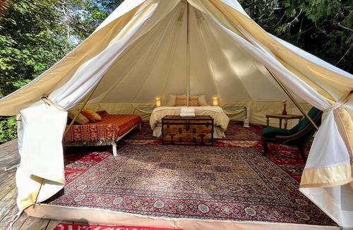 Vesuvius Bed & Breakfast | Beautiful Bell Tent nestled by a pond on Salt Spring Island.
