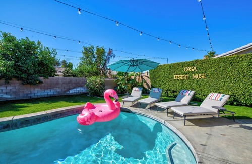 Indio House | Casa Desert Muse: Heated Pool, Spa, Fire, Golf, Games, Pool Table, Art!