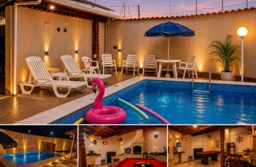 Jardim Real House | Casa Lindíssima e Espaçosa com 2 Piscinas - Adulto e Infantil, Perto da Praia, Opção da Piscina Adulto Aquecida Cobrado à Parte, 4 Quartos Frente as Piscinas, Área Gourmet Completa com Churrasqueira, Forno e Fogão a Lenha, Mesa de Bilhar, Lareira na Sala