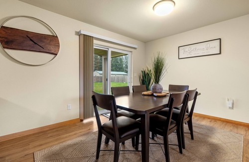 Grand Mound House | Centralia home minutes to NW Sports Hub. Modern three bedroom - primary ensuite. Two additional bedrooms with second full bathroom. Full kitchen. Fully fenced backyard with covered patio. In home laundry - full size washer/dryer. Parking - 4 cars