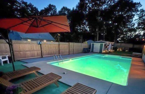 South Dennis House | Charming home with private pool, deeded bay access, firepit, & W/D