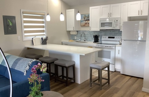 Bahama Reef Apartment | Charming New Blue Studio on water with dock, WiFi & AC in fun time Freeport