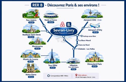 Sevran Apartment | Chez Pascal et Louna au calme avec Jacuzzi ! Proche PARIS et RER B et CDG AÉROPORT